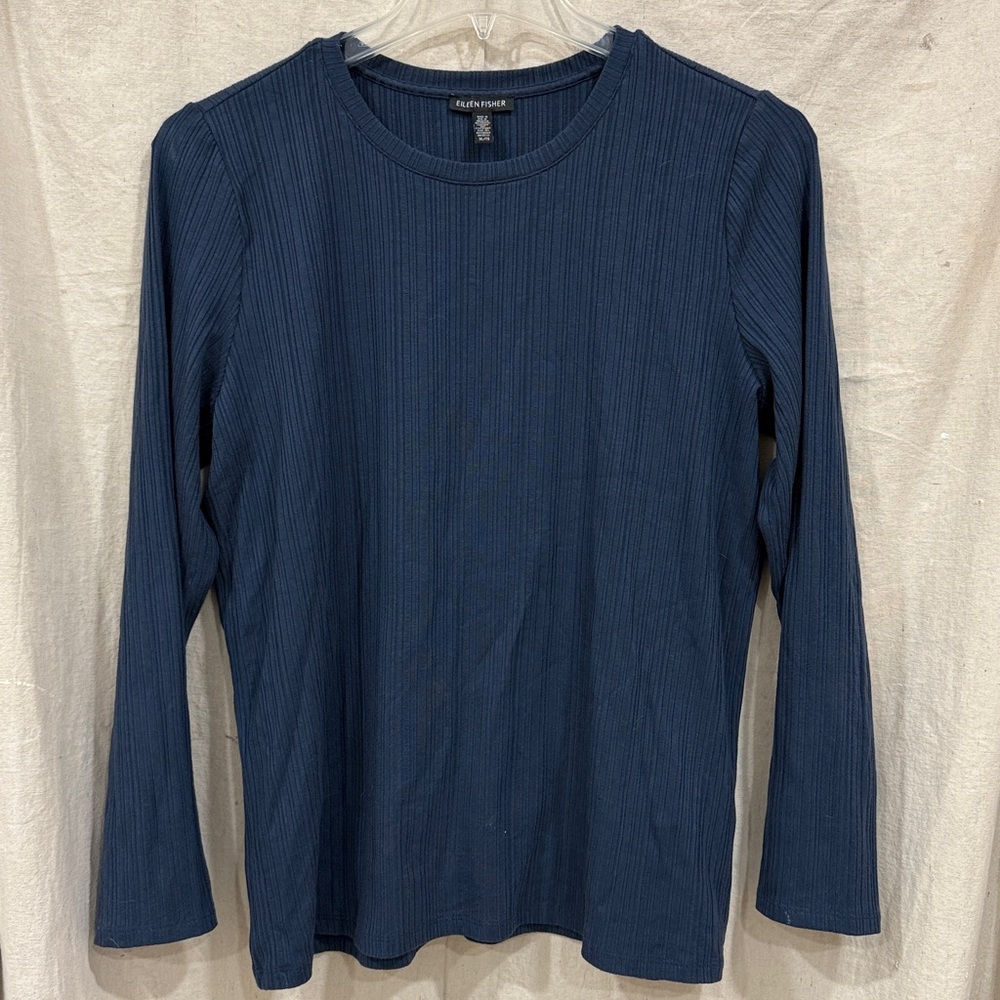 Eileen Fisher Women’s Dark Blue Ribbed Long Sleeve Top Size XL 94% TENCEL
